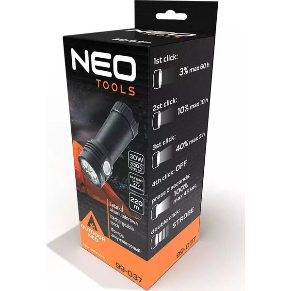 Latarka Neo akumulatorowa na USB, 3300 lm OSRAM P9 LED (99-037)
