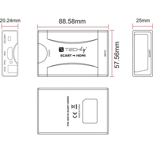 Adapter AV Techly Scart - HDMI czarny (IDATA SCART-HDMI3)