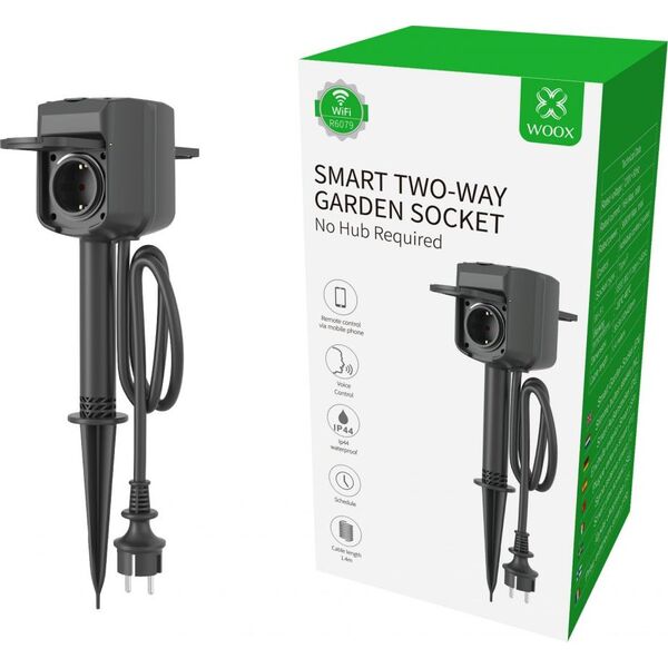 Woox Woox Podwójne Smart gniazdo R6079 Woox, zewnętrzne IP44, Wi-Fi