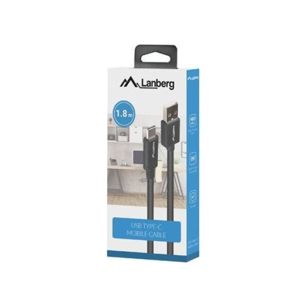 Kabel USB Lanberg USB-A - USB-C 1.8 m Czarny (1_816378)