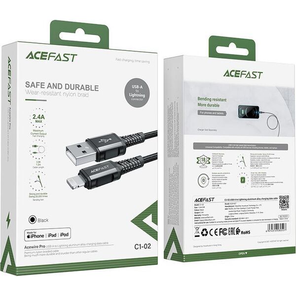 Kabel USB Acefast USB-A - Lightning 1.2 m Czarny (6974316280507)