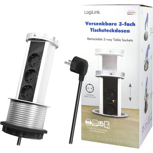 LogiLink Retractable table strip 3 sockets 1.8 M Logilink PL SCHUKOX3 / Ø 10cm LPS235A