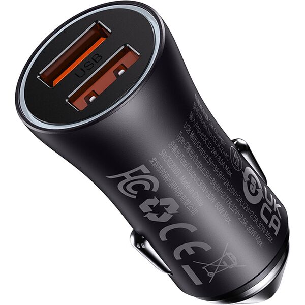 Ładowarka Baseus Ładowarka samochodowa Baseus Golden Contactor Max, 2x USB, 60W (szara)