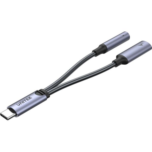 Adapter USB Unitek USB-C - Jack 3.5mm + USB-C Srebrny  (M205A)