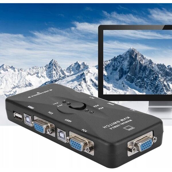 Przełącznik Pawonik PRZEŁĄCZNIK KVM VGA 4X1 SWITCH 3XUSB HUB BOX