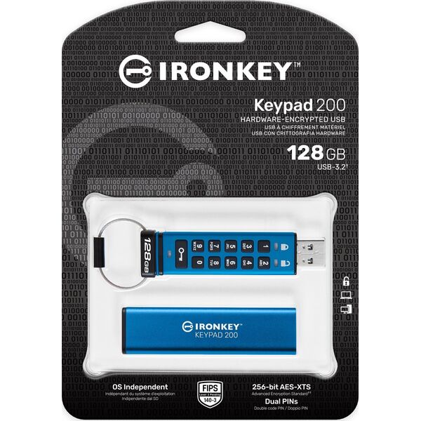 Pendrive Kingston IronKey Keypad 200, 128 GB  (IKKP200/128GB)