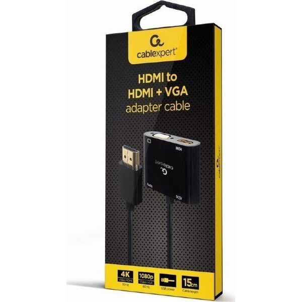 Adapter AV Gembird HDMI - HDMI + D-Sub (VGA) + Jack 3.5mm czarny (A-HDMIM-HDMIFVGAF-01)