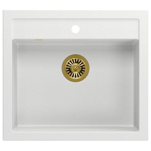 Zlewozmywak Quadron BILL 110 GraniteQ snow white/elementy złote