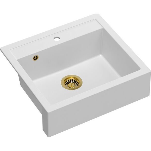 Zlewozmywak Quadron BILL 110 GraniteQ snow white/elementy złote