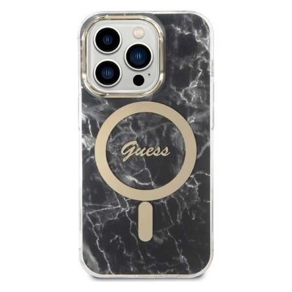 Guess Zestaw Guess GUBPP14LHMEACSK Case+ Charger iPhone 14 Pro 6,1" czarny/black hard case Marble MagSafe NoSize