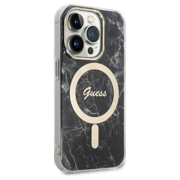 Guess Zestaw Guess GUBPP14LHMEACSK Case+ Charger iPhone 14 Pro 6,1" czarny/black hard case Marble MagSafe NoSize