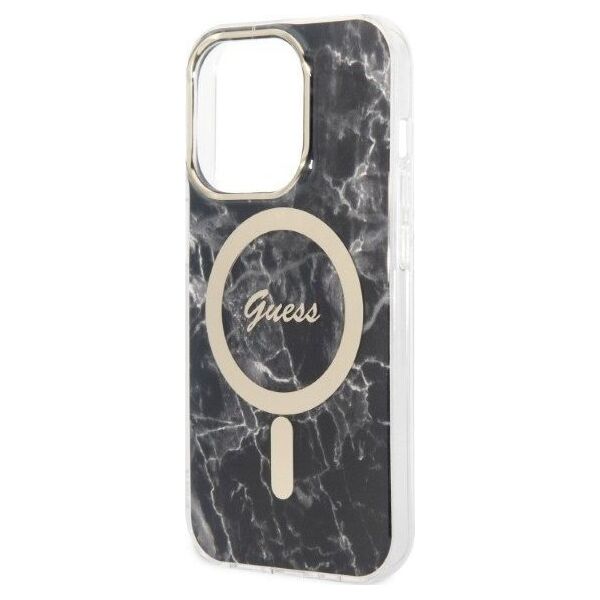 Guess Zestaw Guess GUBPP14LHMEACSK Case+ Charger iPhone 14 Pro 6,1" czarny/black hard case Marble MagSafe NoSize