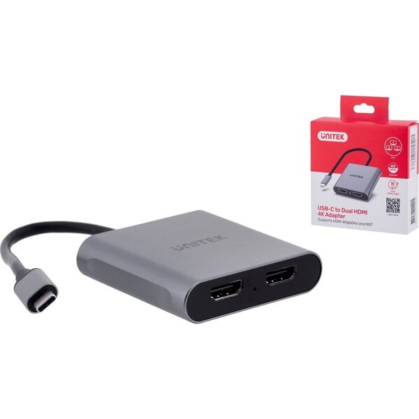 Adapter USB Unitek V1404B USB-C - HDMI x2 Srebrny  (V1404B)