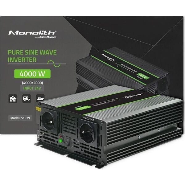 Przetwornica Qoltec Przetwornica napięcia Monolith | 2000W | 4000W | 24V na 230V | Czysty Sinus