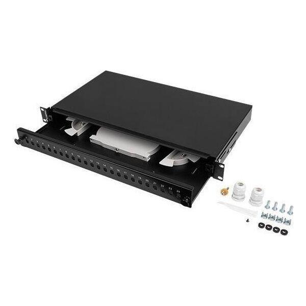 Moduł SFP Lanberg Przełącznica światłowodowa Lanberg 24xST / 24xFC D-HOLE RACK 19" 1U Czarna + akcesoria