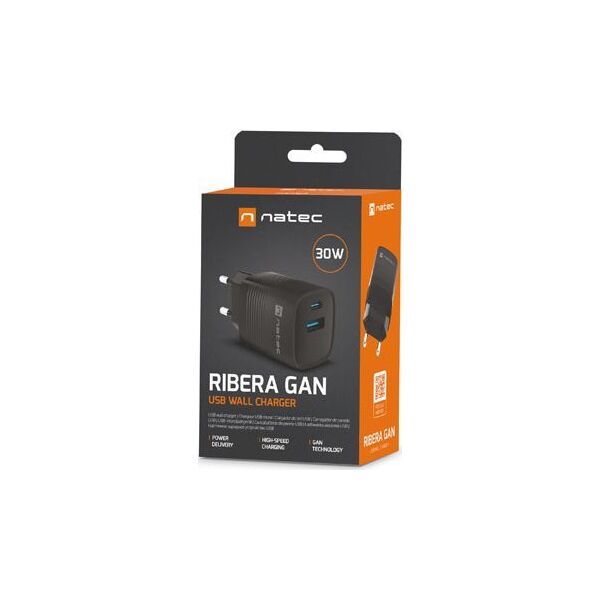 Ładowarka Natec Ribera GAN 1x USB-A 1x USB-C 30W (NUC-2141)