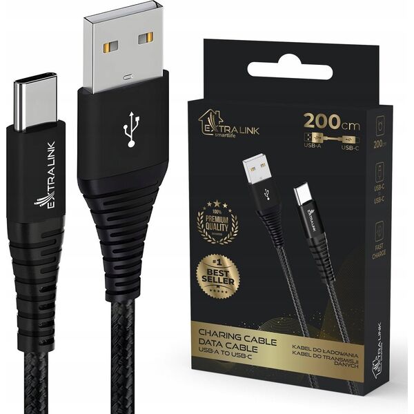 Kabel USB ExtraLink USB-A - USB-C 2 m Czarny (CABESL01)