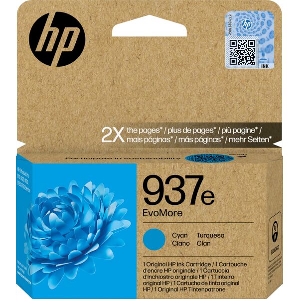 HP HP INC Atrament HP 937e EvoMore Cyan Original Ink Cartri