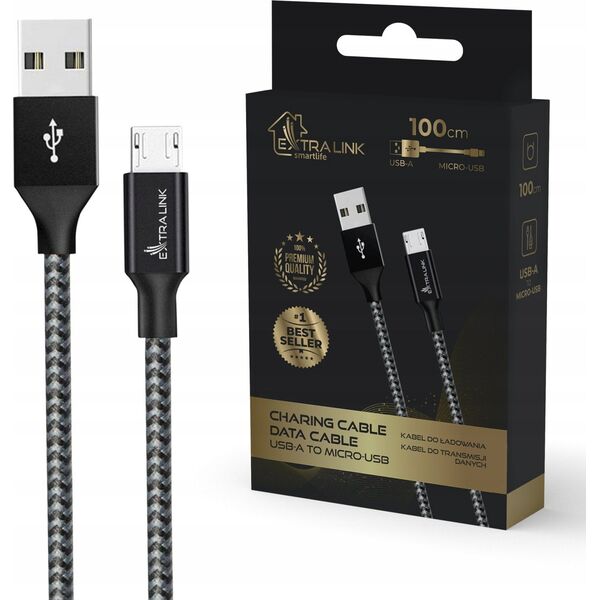 Kabel USB ExtraLink USB-A - microUSB 1 m Czarny (CABESL09)
