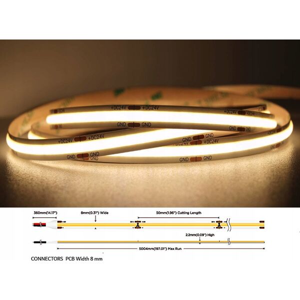 Taśma LED MW Lighting TAŚMA LED LED-COB-24V/8W-WW/5M - 3000&nbsp|K MW Lighting