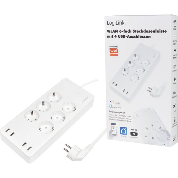 LogiLink LogiLink 6 gniazd Wi-Fi smart 1.8m biała