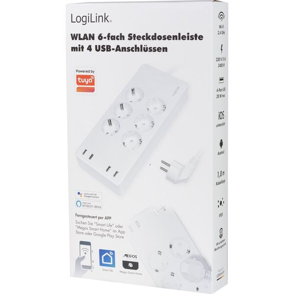 LogiLink LogiLink 6 gniazd Wi-Fi smart 1.8m biała