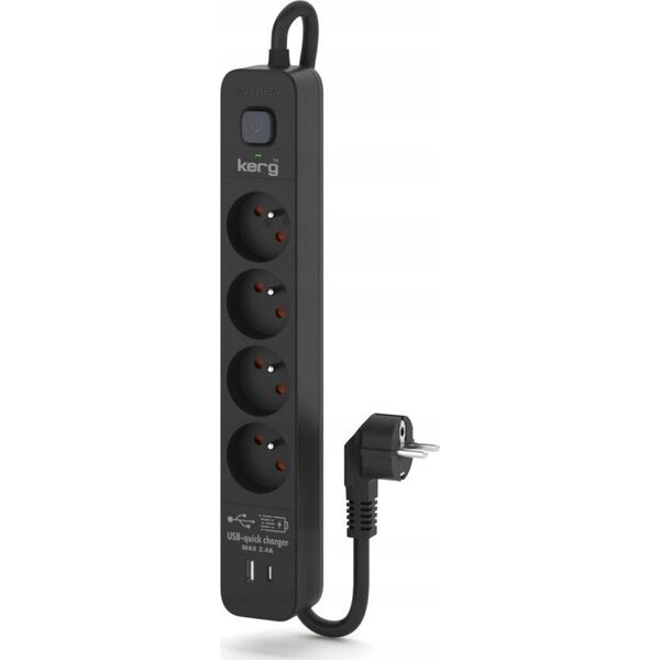 Listwa zasilająca Kerg Urządzenie zasilające zabezpieczające KERG z wyłącznikiem 4 gniazda USB-C USB-A czarne 5m 16A H05VV-F 3x1,5mm2