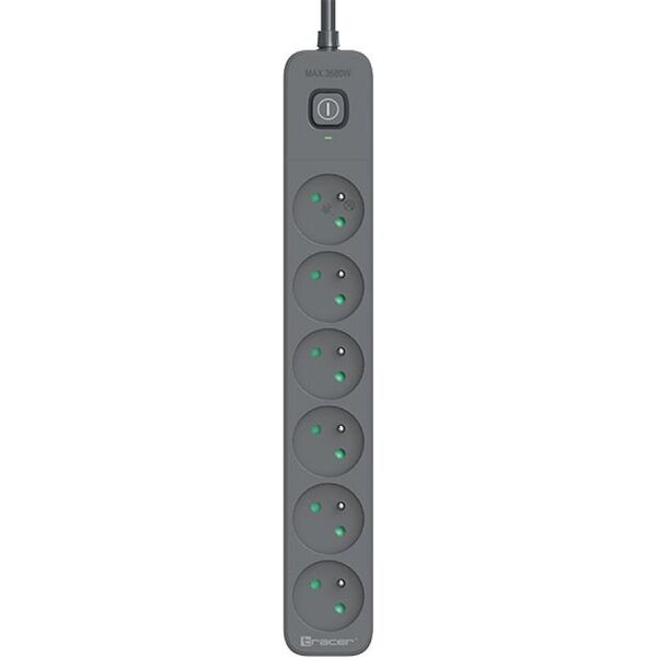 Listwa zasilająca Tracer Tracer Power Line+ 1,8 m 6 gniazd grafitowy