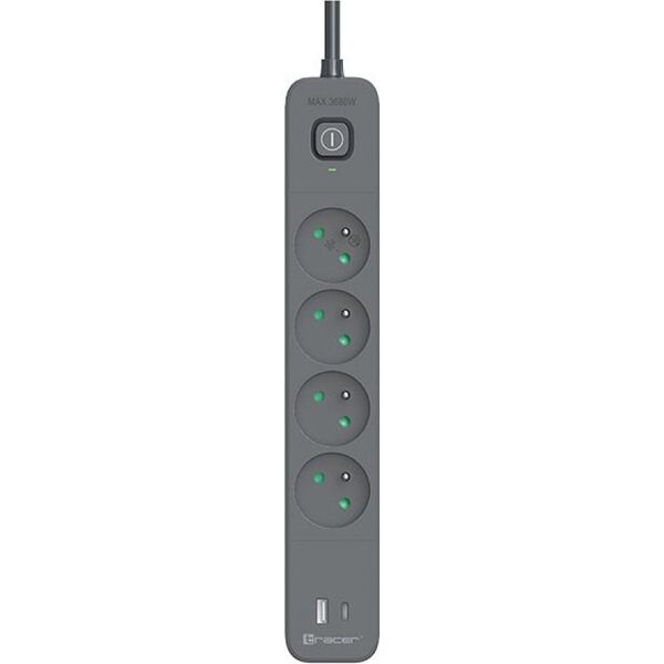 Listwa zasilająca Tracer Tracer Power Line+ 1,5 m 4 gniazd USB PD18W grafitowy