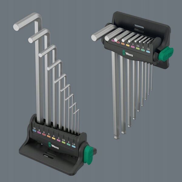 Wera Wera 950/9 Hex-Plus 8 L-key set, 9 pieces, screwdriver (chrome, with retaining clip and wall holder)