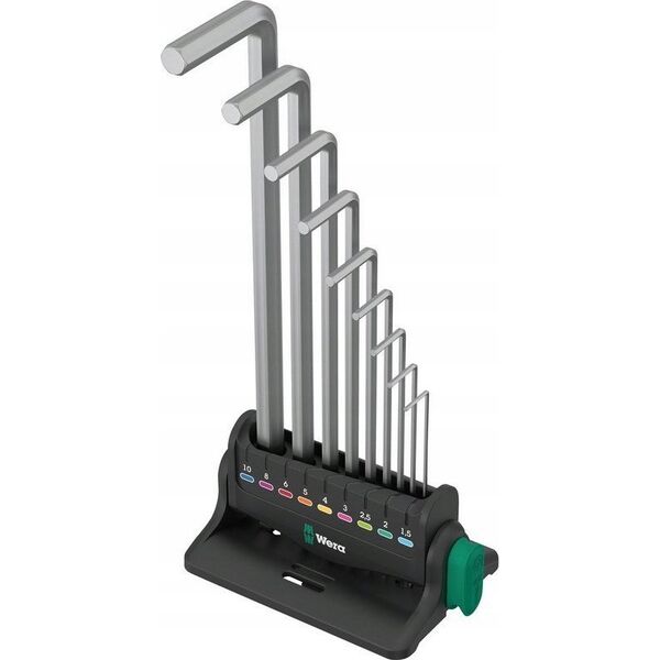 Wera Wera 950/9 Hex-Plus 8 L-key set, 9 pieces, screwdriver (chrome, with retaining clip and wall holder)