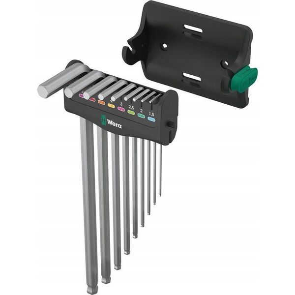 Wera Wera 950/9 Hex-Plus 8 L-key set, 9 pieces, screwdriver (chrome, with retaining clip and wall holder)