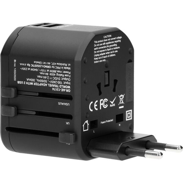 Orno Podróżny adapter do gniazdek Go World USA/UK/EURO/AUS (USB 5V,2,4A)