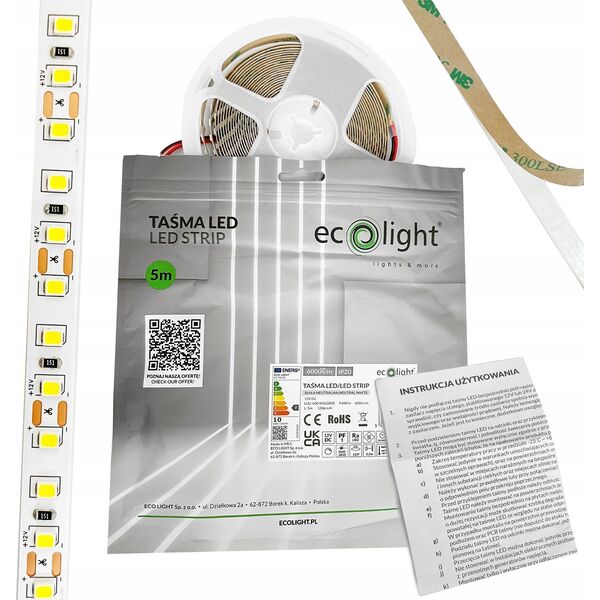 Taśma LED ECOLIGHT2 Eco Light EC79576 taśma LED 48W 9.6W/M LED 5M 4000K 600lm biała