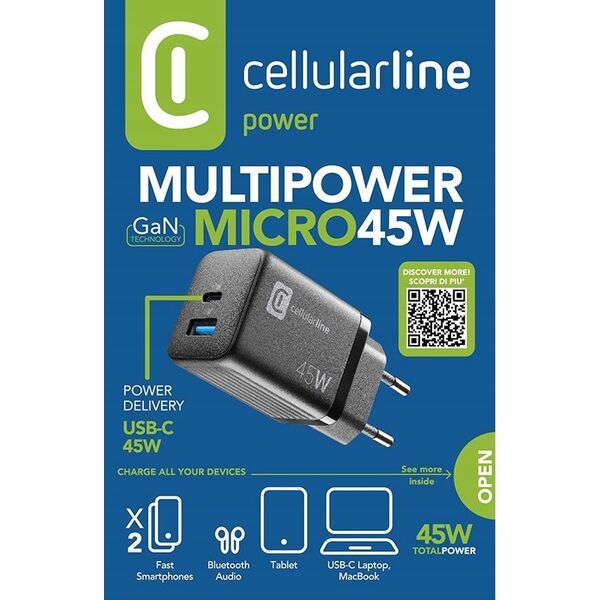 Ładowarka Sourcing CELLULARLINE CHARGER GAN 2 PORTS PD 45W