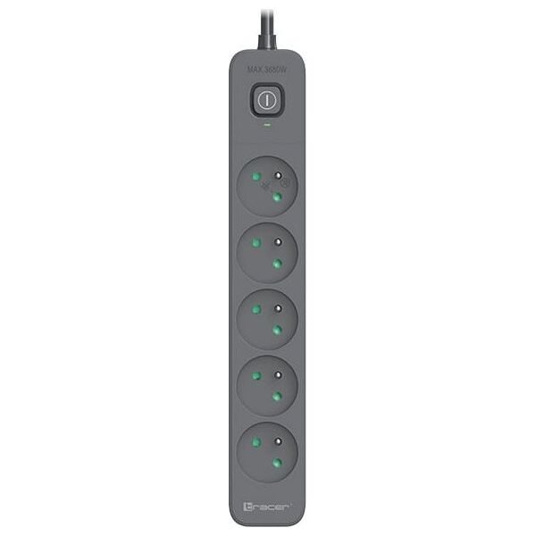Listwa zasilająca Tracer Listwa zasilająca antyprzepięciowa TRACER Power Line+ 3,0 m Graphite (5 gniazd)