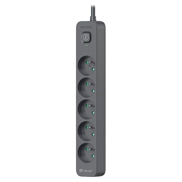 Listwa zasilająca Tracer Listwa zasilająca antyprzepięciowa TRACER Power Line+ 3,0 m Graphite (5 gniazd)