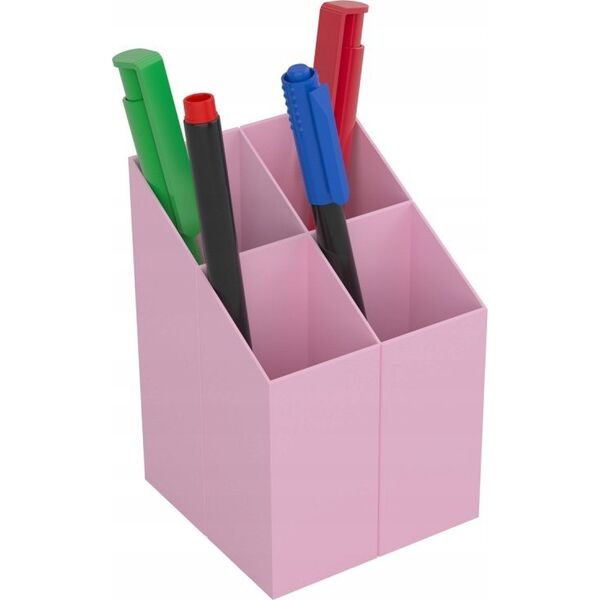 ICO Przybornik na biurko ICO kwadratowy, plastikowy, 4 komory, pastelowy różowy