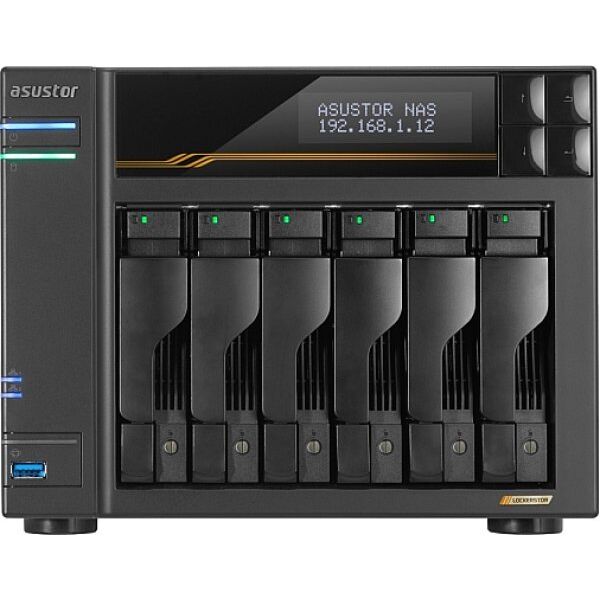 Serwer plików Asustor LOCKERSTOR 6 Gen3 AS6806T 6-bay, AMD Ryzen V3C14 Cztery rdzenie 2.3GHz, 16G ECC DDR5, 4x M.2 PCIe (NVMe), 2x 10 GbE, 2x 5 GbE,