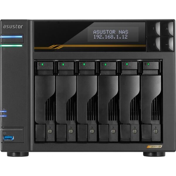 Serwer plików Asustor LOCKERSTOR 6 Gen3 AS6806T 6-bay, AMD Ryzen V3C14 Cztery rdzenie 2.3GHz, 16G ECC DDR5, 4x M.2 PCIe (NVMe), 2x 10 GbE, 2x 5 GbE,