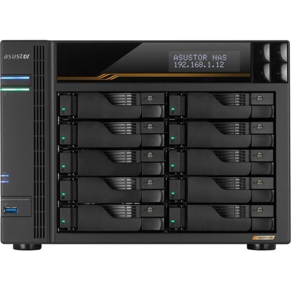 Serwer plików Asustor LOCKERSTOR 10 Gen3 AS6810T 10-bay, AMD Ryzen V3C14 Cztery rdzenie 2.3GHz, 16G ECC DDR5, 4x M.2 PCIe (NVMe), 2x 10 GbE, 2x 5 GbE