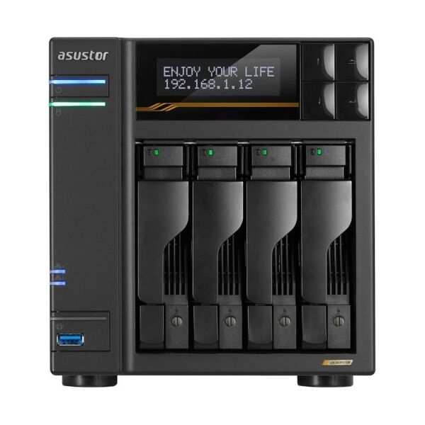 Serwer plików Asustor LOCKERSTOR 4 Gen3 AS6804T 4-bay, AMD Ryzen V3C14 Cztery rdzenie 2.3GHz, 16G ECC DDR5, 4x M.2 PCIe (NVMe), 2x 10 GbE, 2x 5 GbE,