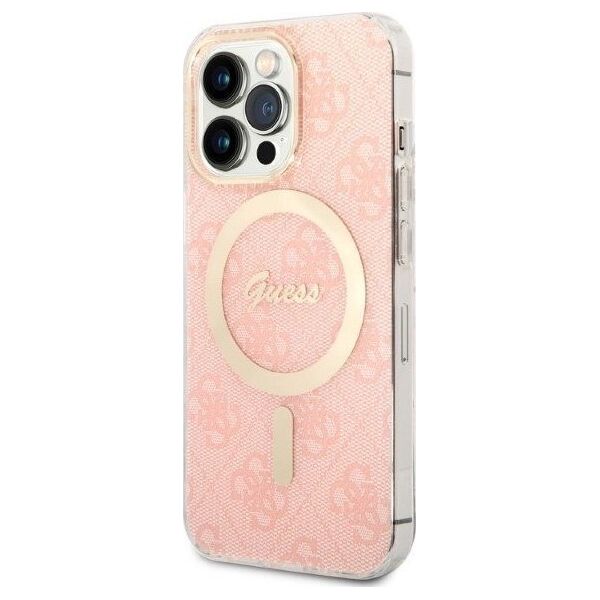 Ładowarka Guess Zestaw Guess etui + ładowarka bezprzewodowa GUBPP13LH4EACSP Apple iPhone 13 Pro różowy/pink hard case 4G Print MagSafe