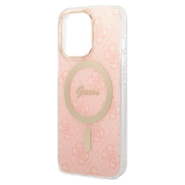 Ładowarka Guess Zestaw Guess etui + ładowarka bezprzewodowa GUBPP13LH4EACSP Apple iPhone 13 Pro różowy/pink hard case 4G Print MagSafe