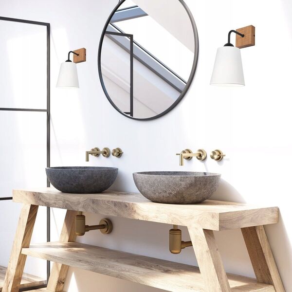 Kinkiet Lamkur Lamkur Lula 47614 kinkiet lampa ścienna boho drewniany materiałowy klosz 1x60W E27 biały/drewno