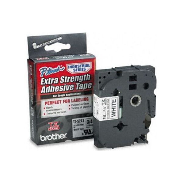 Brother 18mm BLACK ON WHITE ADHESIVE TAPE (TZS241)
