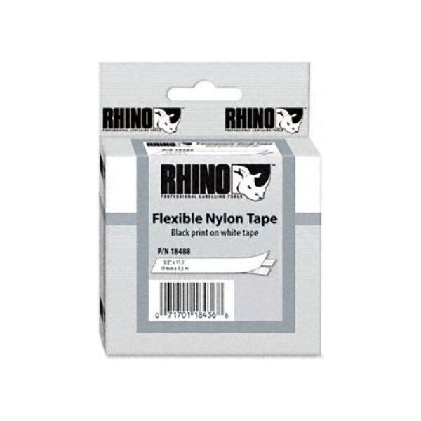 Dymo ETYKIETA RHINO 12mmx3,5m BIAŁA NYLONOWA 18488 DO OPISU KABLI I PRZEWODÓW