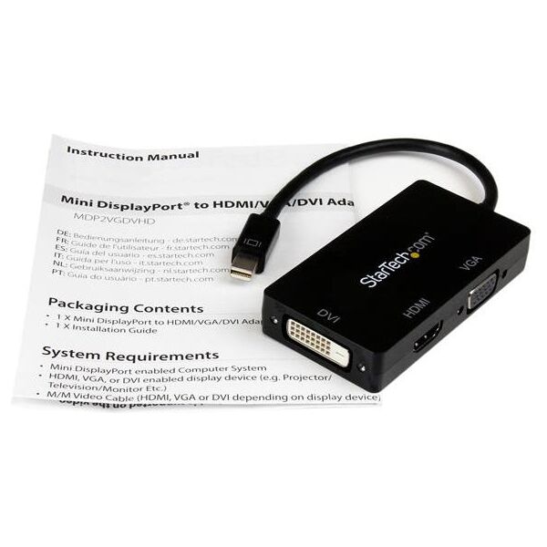 Adapter AV StarTech DisplayPort Mini - HDMI - D-Sub (VGA) - DVI-D czarny (MDP2VGDVHD)