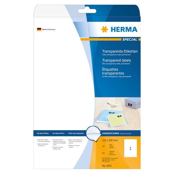 Herma Etykiety foliowe A4, folia przezroczysta matowa, 25 szt (4375)