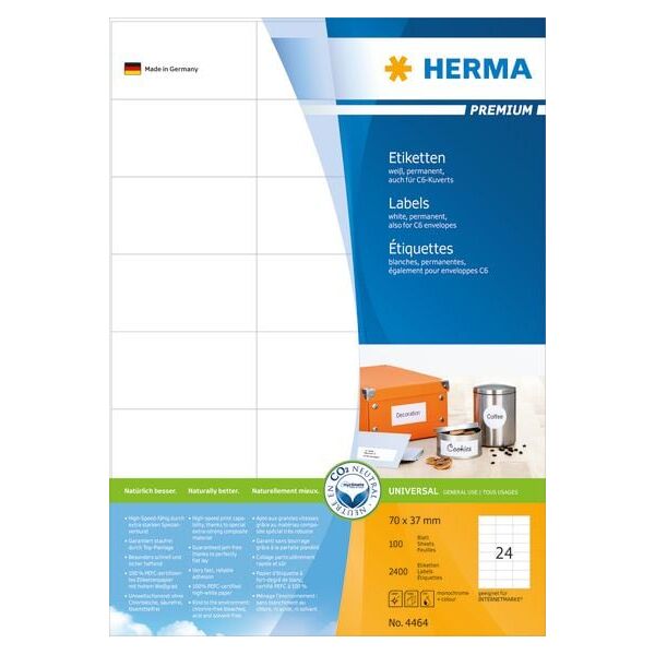 Herma Etykiety Premium A4, białe, papier matowy, 2400 szt. (4464)